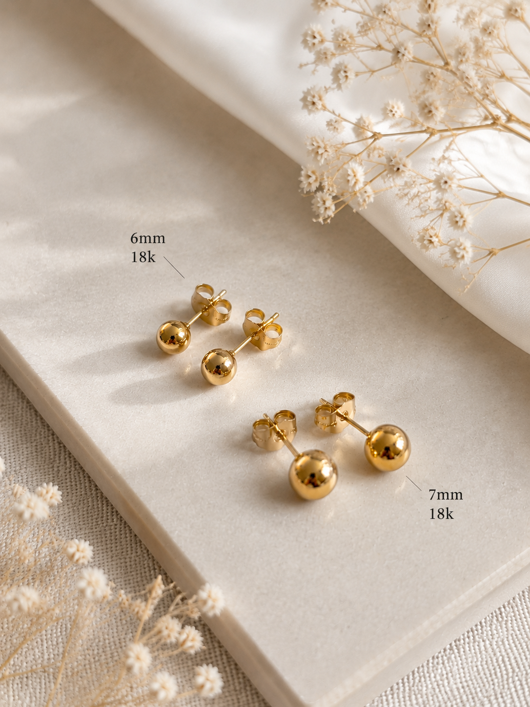 18k gold-plated ball stud earrings 6 mm