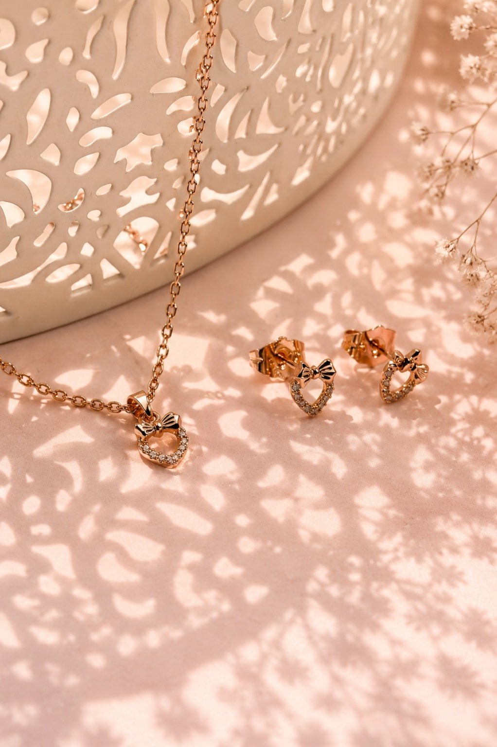 Delicate gold plated necklace and earring set in delicate design