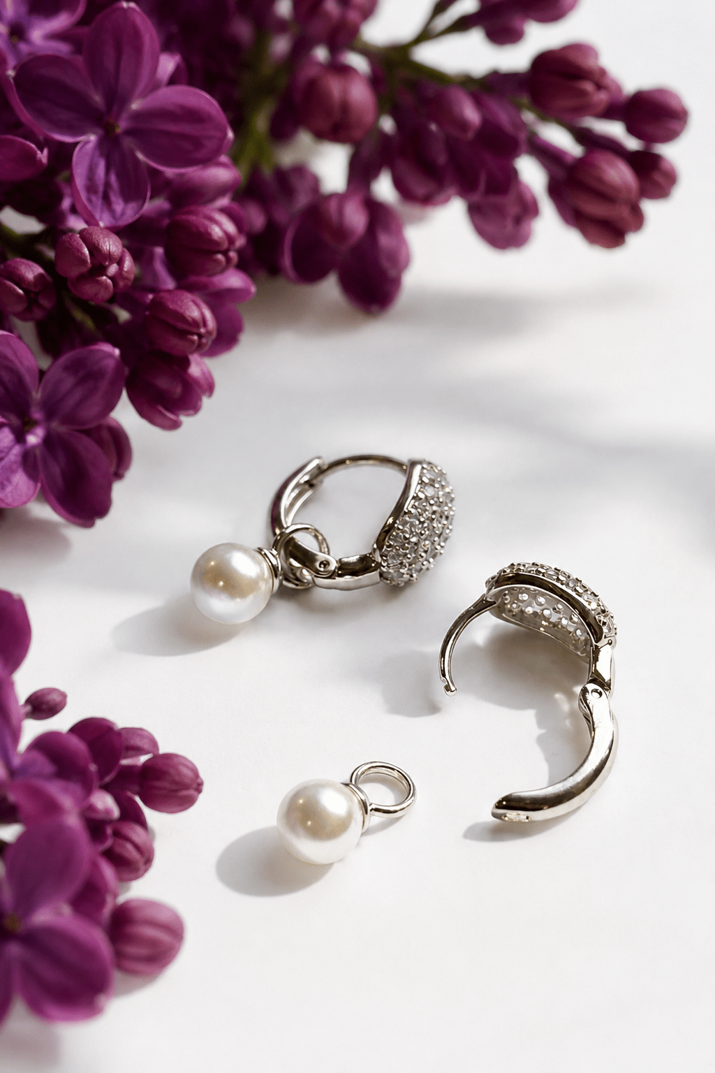 Silver plated 2in1 earrings with pearl in everyday style