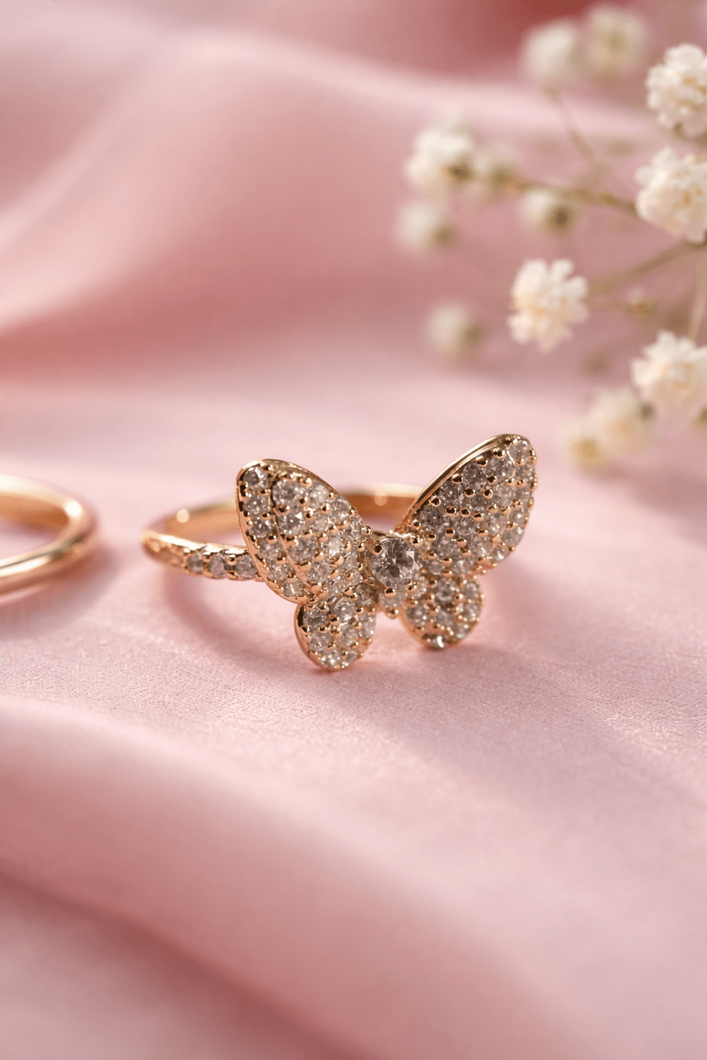 Gold-plated ring with a butterfly and zircons - 18k - gold-plated - jewelry