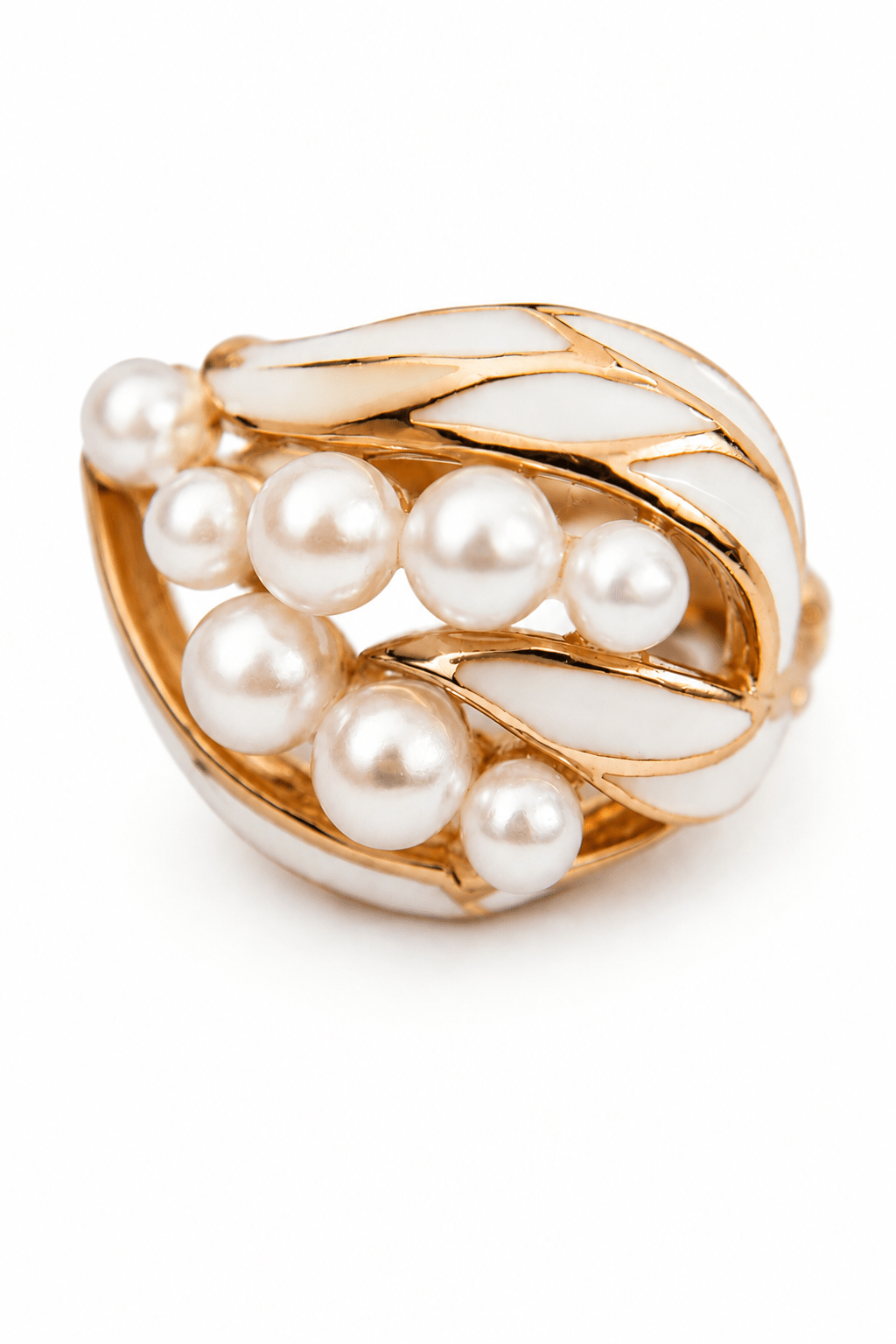 Close-up of gold-plated Elora pearl earrings