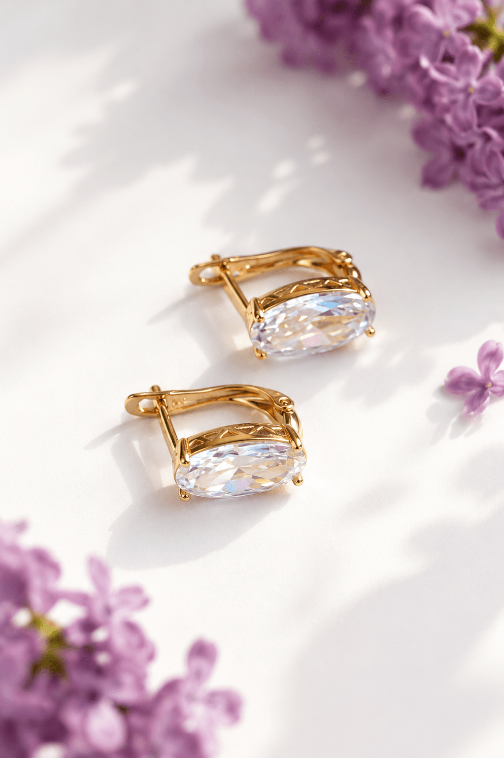 Loretta - 18k gold plated earrings with oval cubic zirconia gold plated jewelry for women