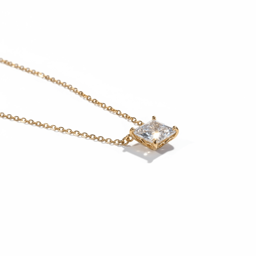 Princess Cut - 18k gold plated necklace with clear crystal - 18k - gold plated - jewelry