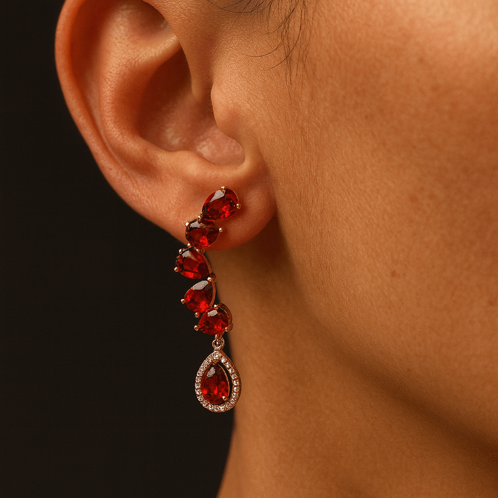Ruby Glam - Gold-plated holiday stud earrings with red crystals - 18k - gold-plated - jewelry