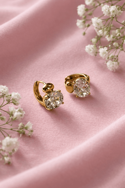 Gold-plated hoop earrings with large solitaire zirconia - 18k - gold-plated - jewelry