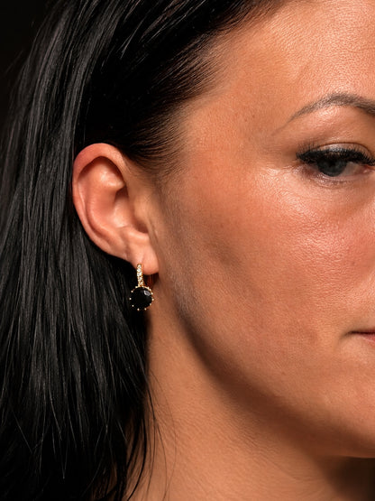 18k gold-plated earrings with black zirconia on the ear