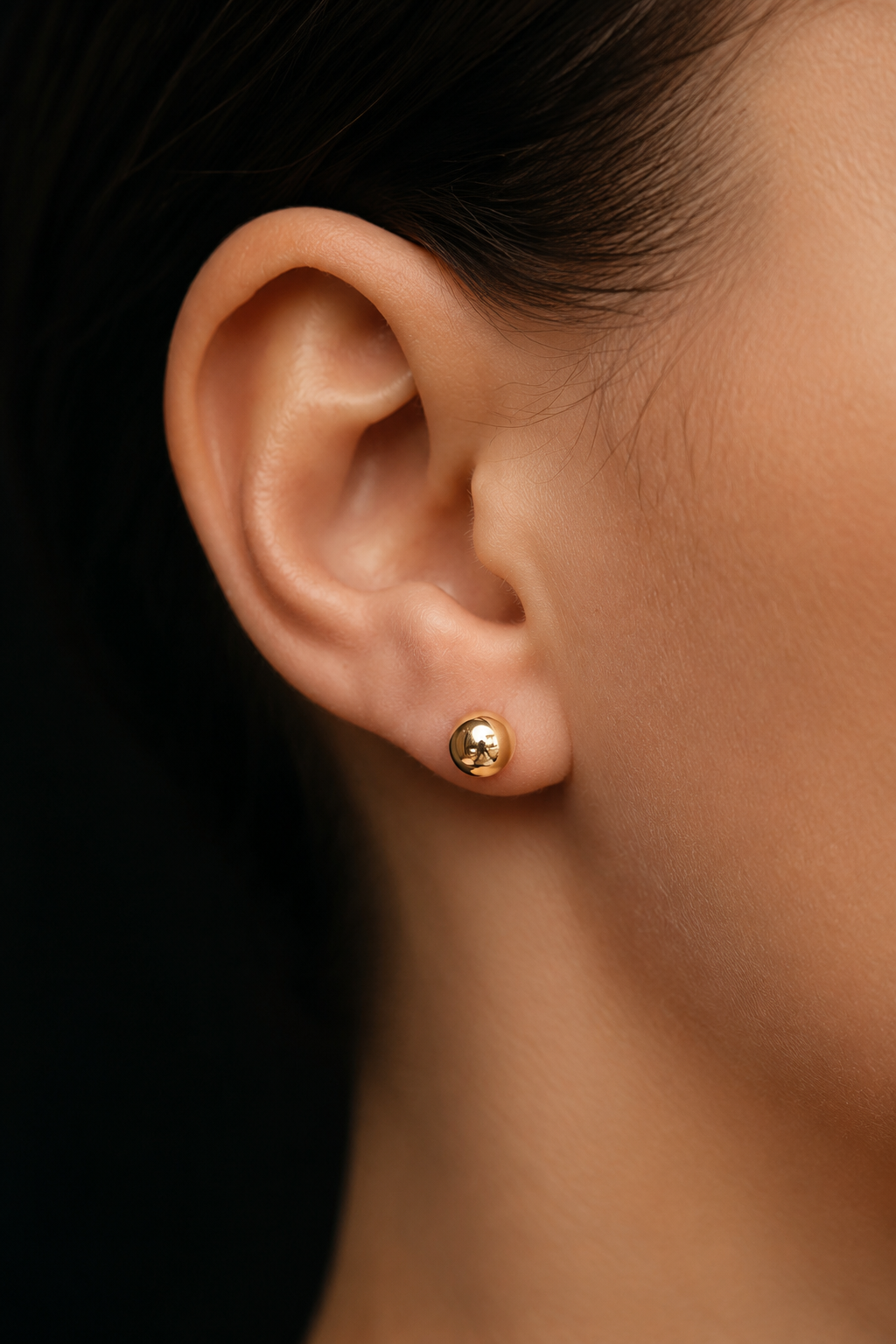 18k gold plated ball stud earrings 6mm on ear