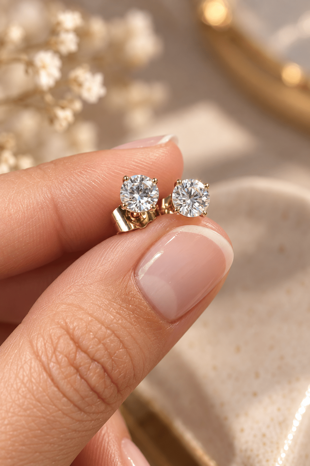Guldpläterade stiftörhängen med 6 mm klar zirkonia