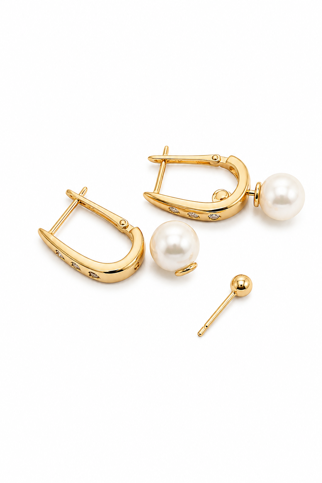 3in1 gold tone earrings with removable pearl