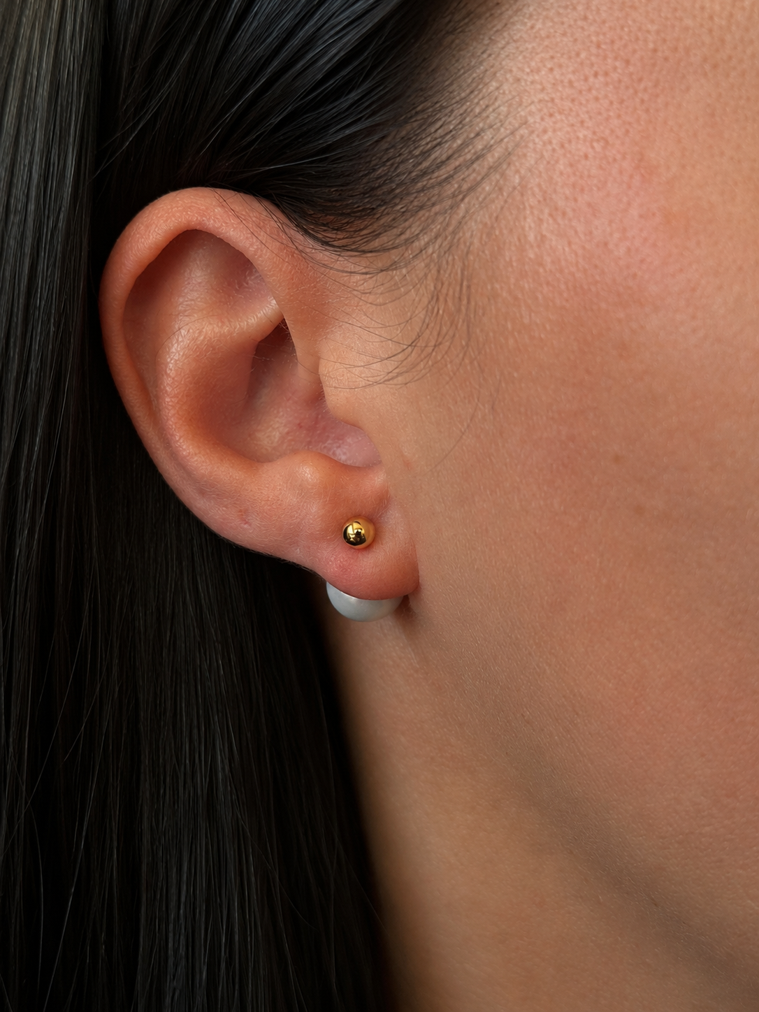 3in1 earring stud with a pearl on the back