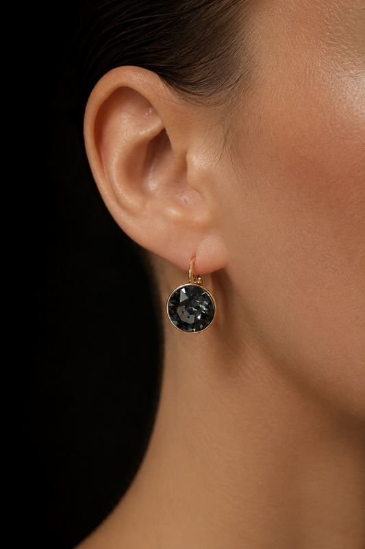 Nora – 18k gold-plated earrings with black crystal