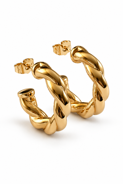 Gold-plated stud earrings with twisted pattern