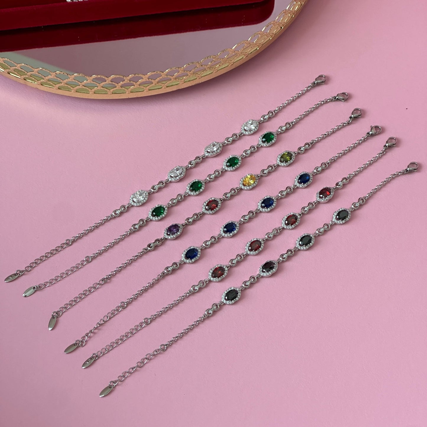 Silver plated bracelet with colored crystals - 18k - gold plated - jewelry