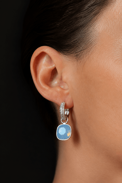 Silver plated 2in1 earrings with blue crystal