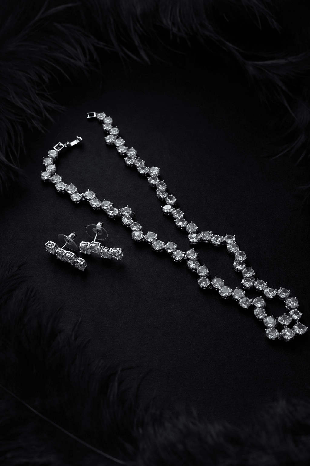 Silver-plated jewelry set with zircons - for weddings and holidays - 18k - gold-plated - jewelry