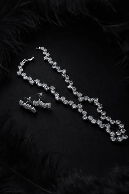 Silver-plated jewelry set with zircons - for weddings and holidays - 18k - gold-plated - jewelry