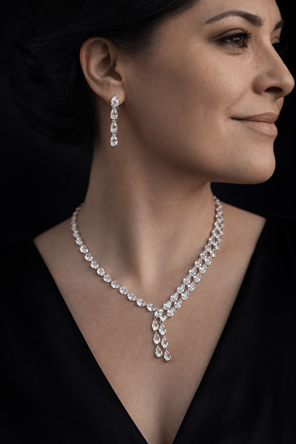 Silver-plated jewelry set with drop zirconias - for weddings and holidays - 18k - gold-plated - jewelry