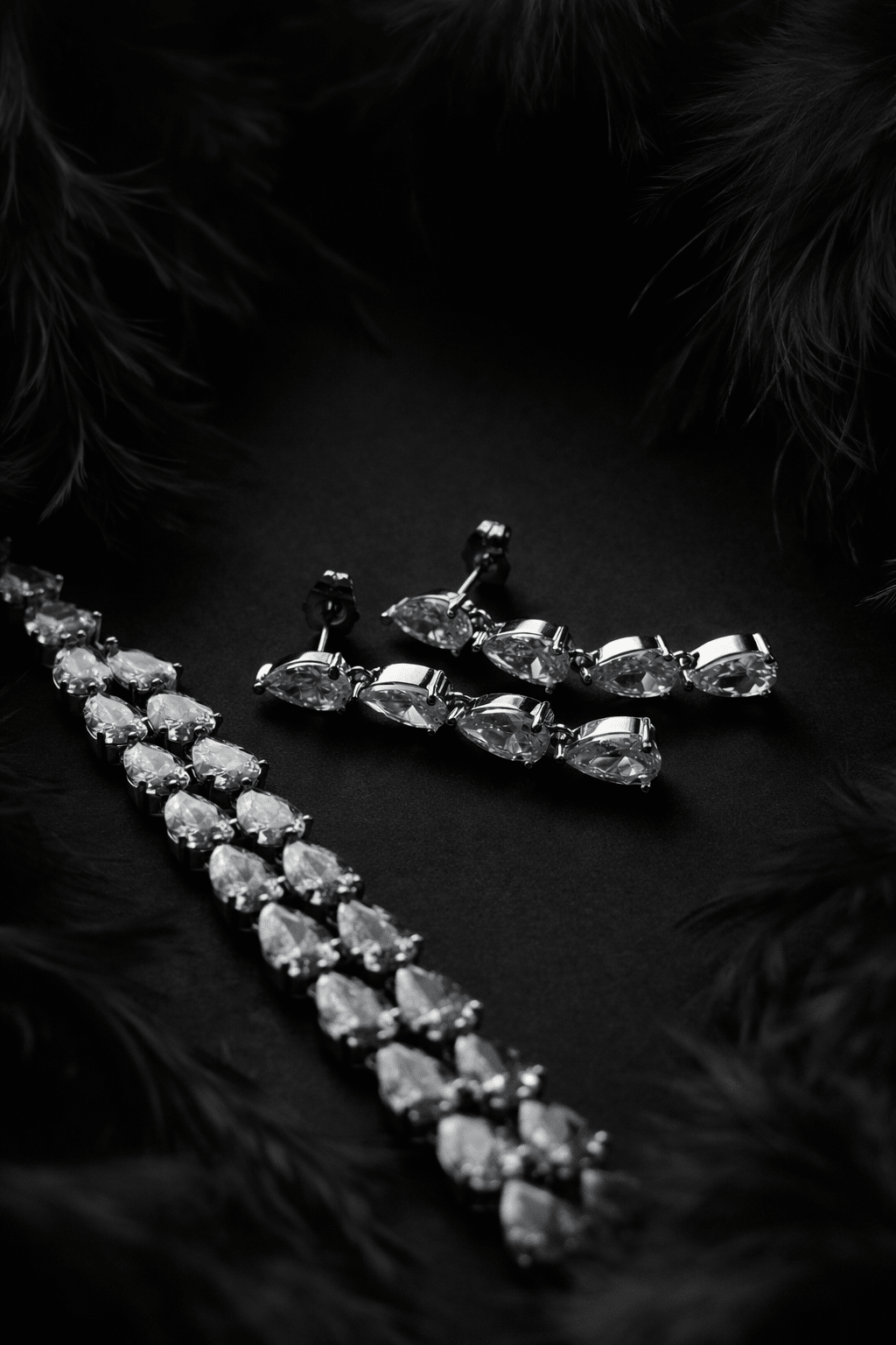 Silver-plated jewelry set with drop zirconias - for weddings and holidays - 18k - gold-plated - jewelry