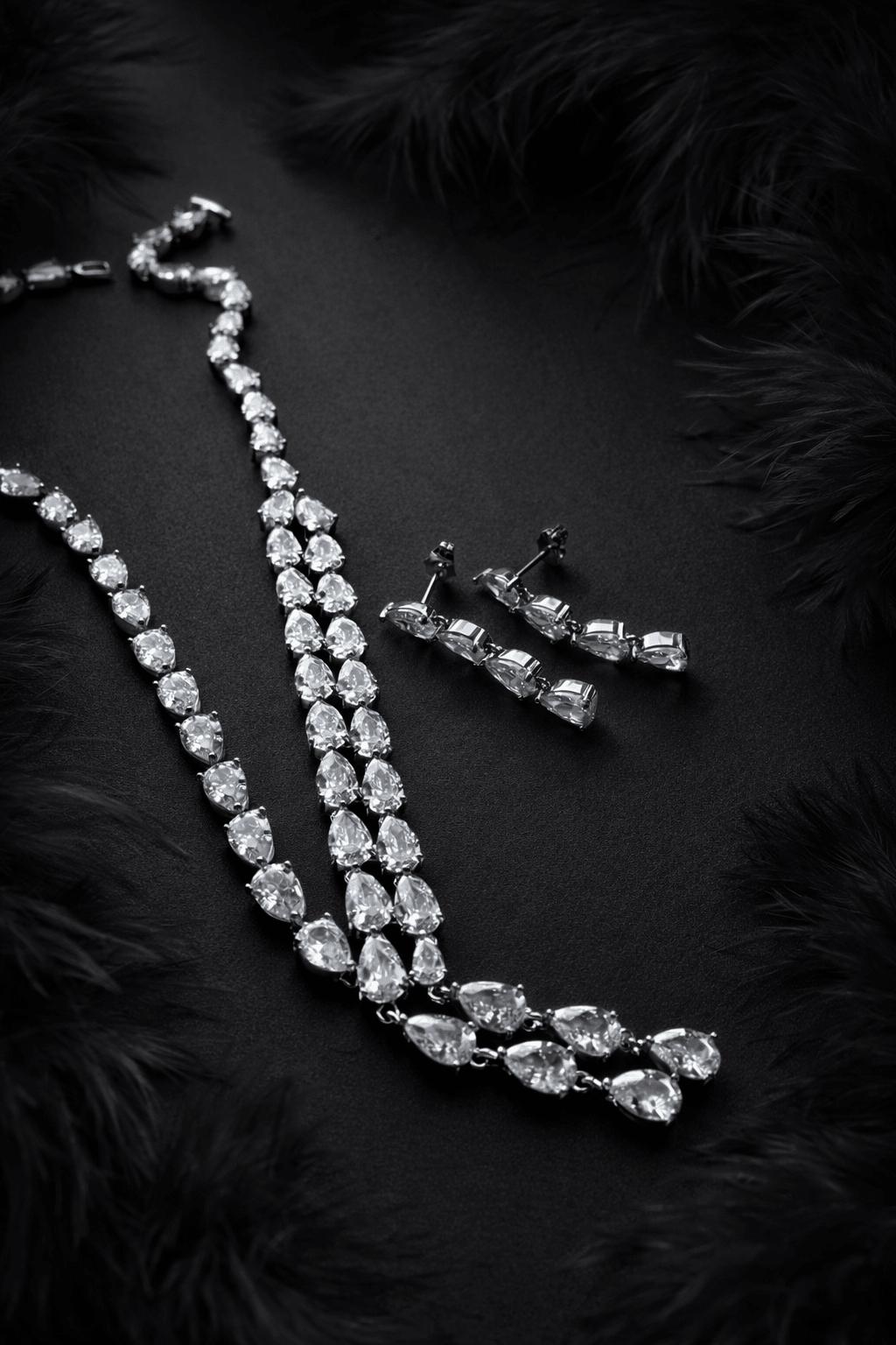 Silver-plated jewelry set with drop zirconias - for weddings and holidays - 18k - gold-plated - jewelry