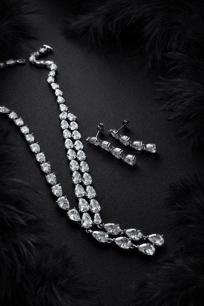 Silver-plated jewelry set with drop zirconias - for weddings and holidays - 18k - gold-plated - jewelry