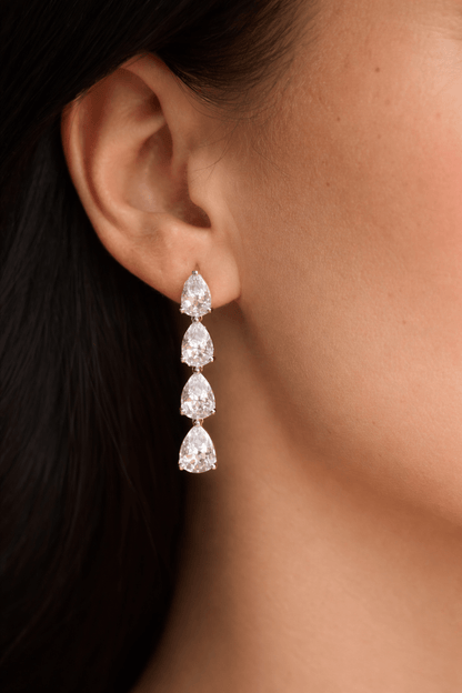 Silver-plated jewelry set with drop zirconias - for weddings and holidays - 18k - gold-plated - jewelry
