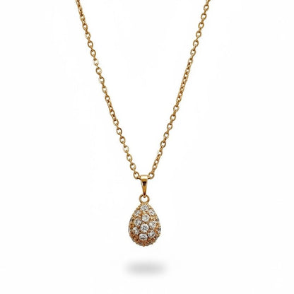 Gold-plated necklace with drop pendant and zircons - 18k - gold-plated - jewelry