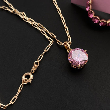 Gold plated necklace with large pink crystal - 18k - gold plated - jewelry