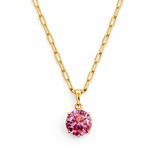 Gold plated necklace with large pink crystal - 18k - gold plated - jewelry
