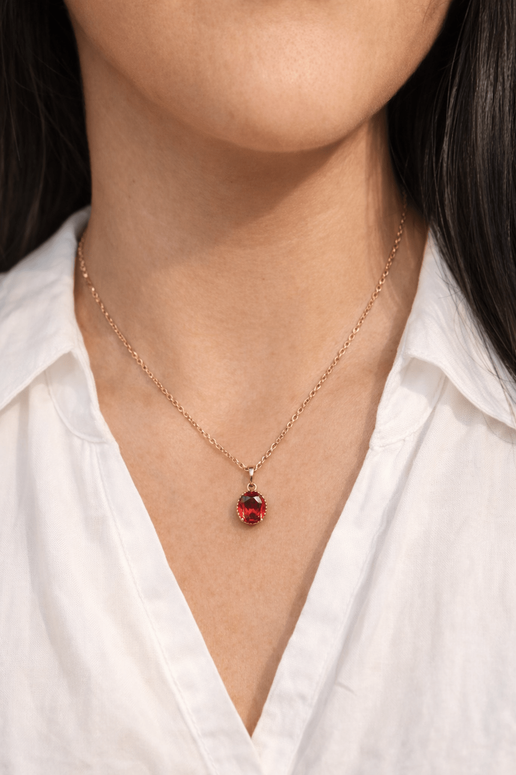 Gold-plated necklace with red oval crystal - 18k - gold-plated - jewelry