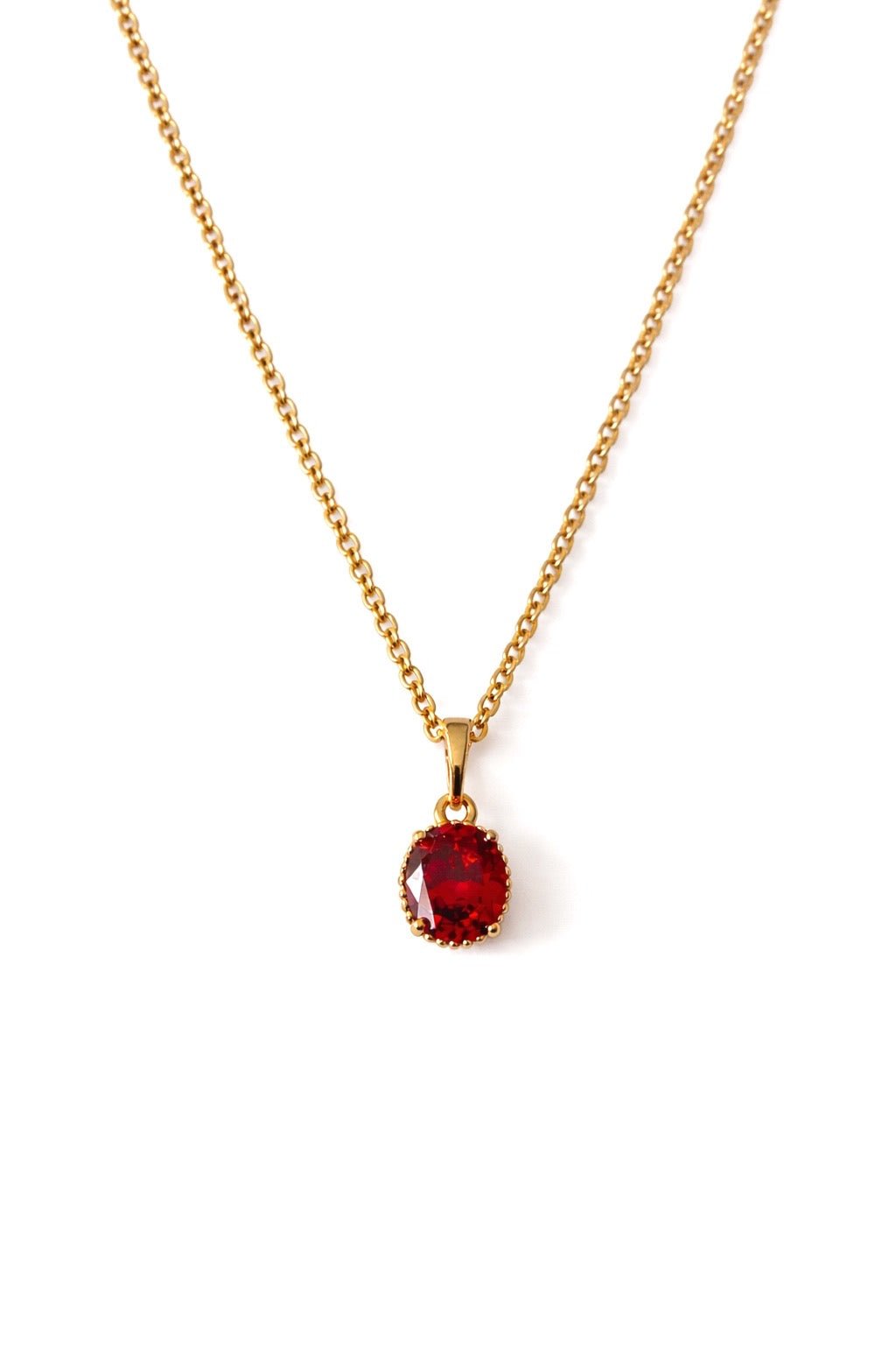 Gold-plated necklace with red oval crystal - 18k - gold-plated - jewelry