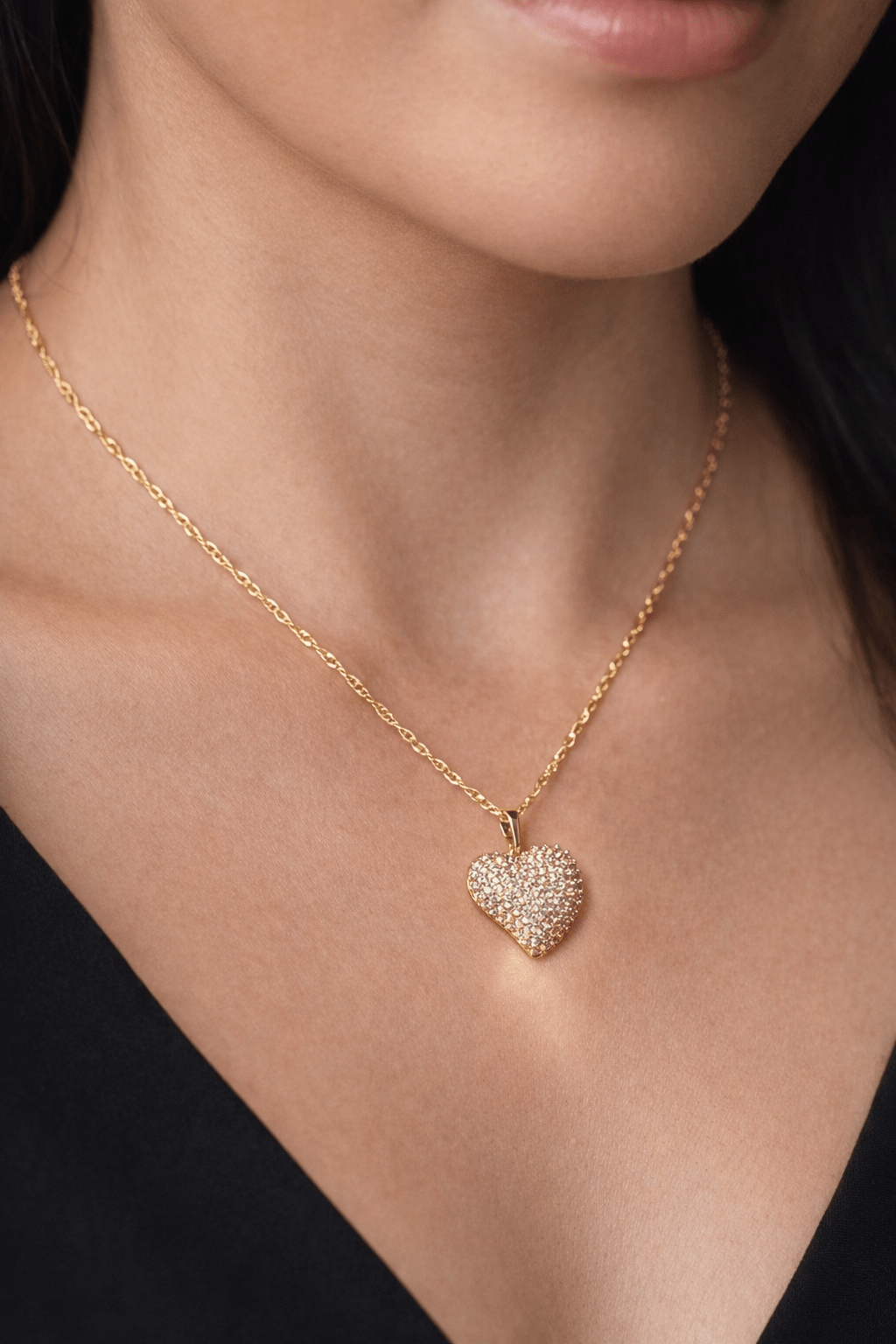 Gold-plated necklace with heart pendant and zircons - 18k - gold-plated - jewelry