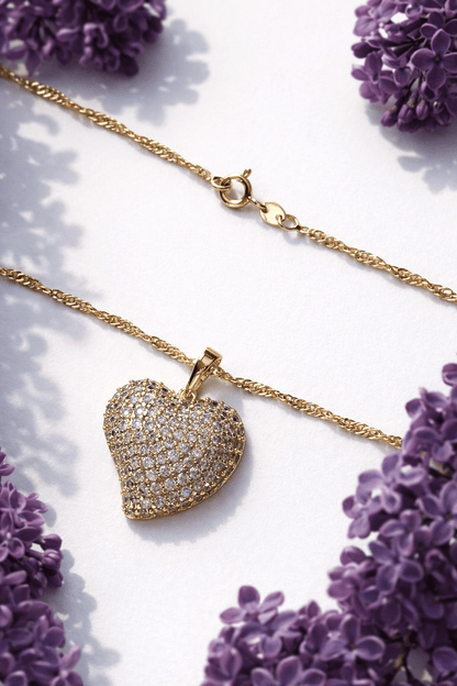 Gold-plated necklace with heart pendant and zircons - 18k - gold-plated - jewelry