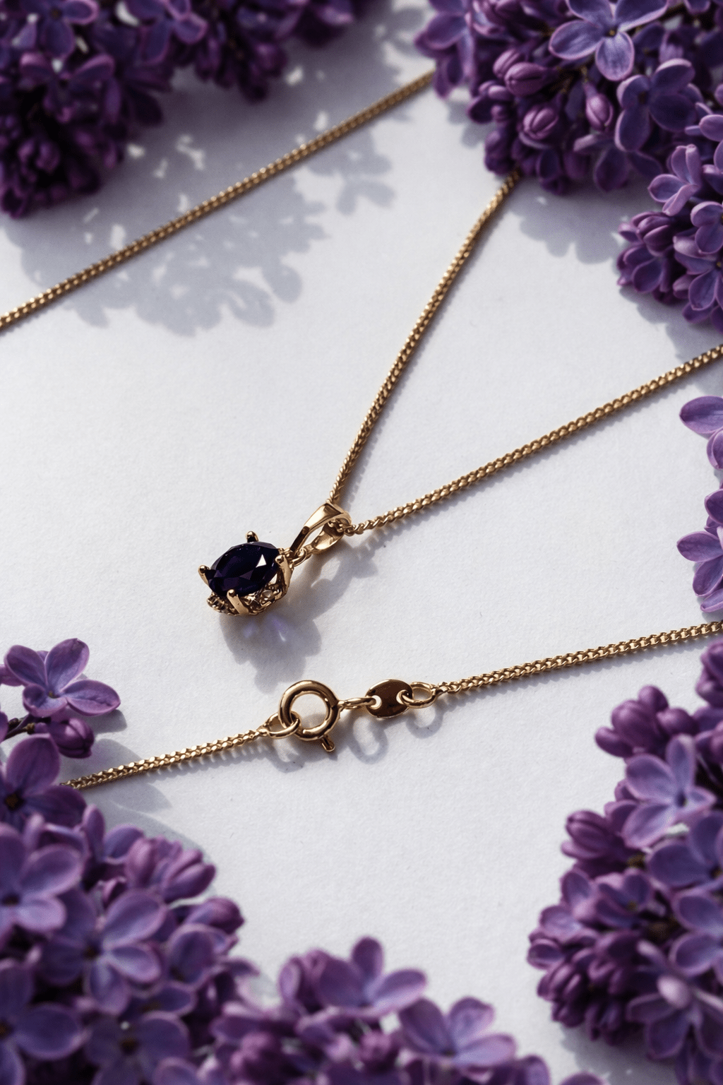Gold-plated necklace with dark blue pendant and zircons - 18k - gold-plated - jewelry