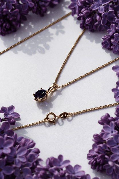 Gold-plated necklace with dark blue pendant and zircons - 18k - gold-plated - jewelry