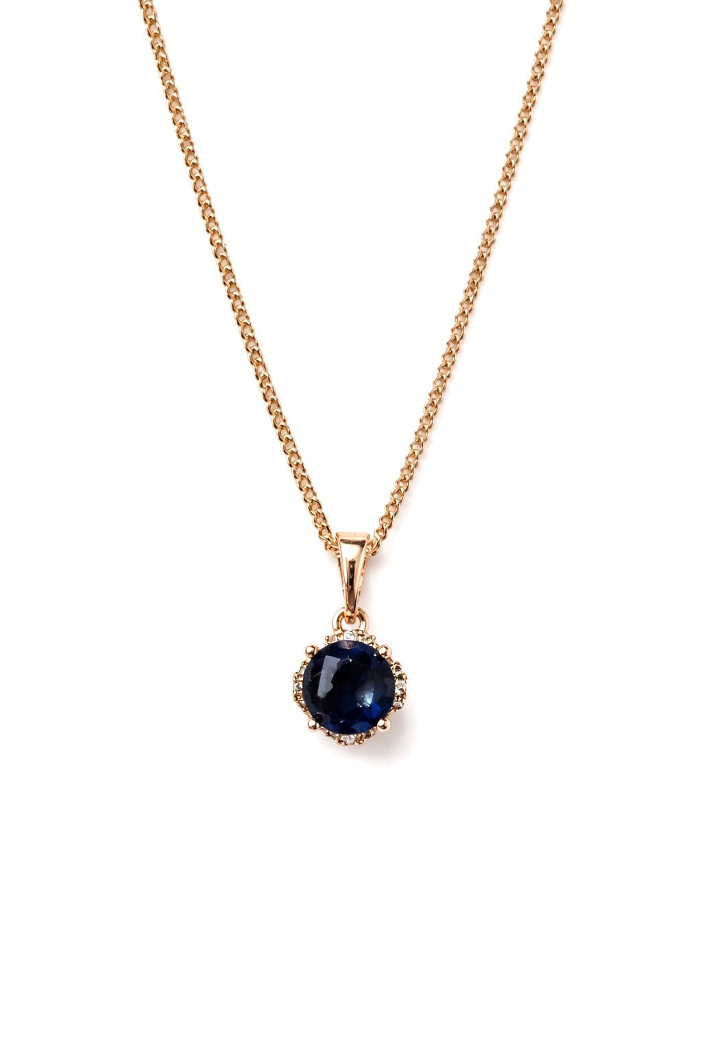 Gold-plated necklace with dark blue pendant and zircons - 18k - gold-plated - jewelry