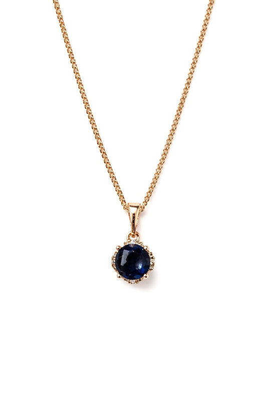 Gold-plated necklace with dark blue pendant and zircons - 18k - gold-plated - jewelry