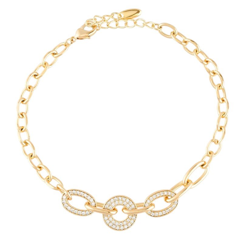 Gold-plated bracelet with zirconia accents and adjustable length