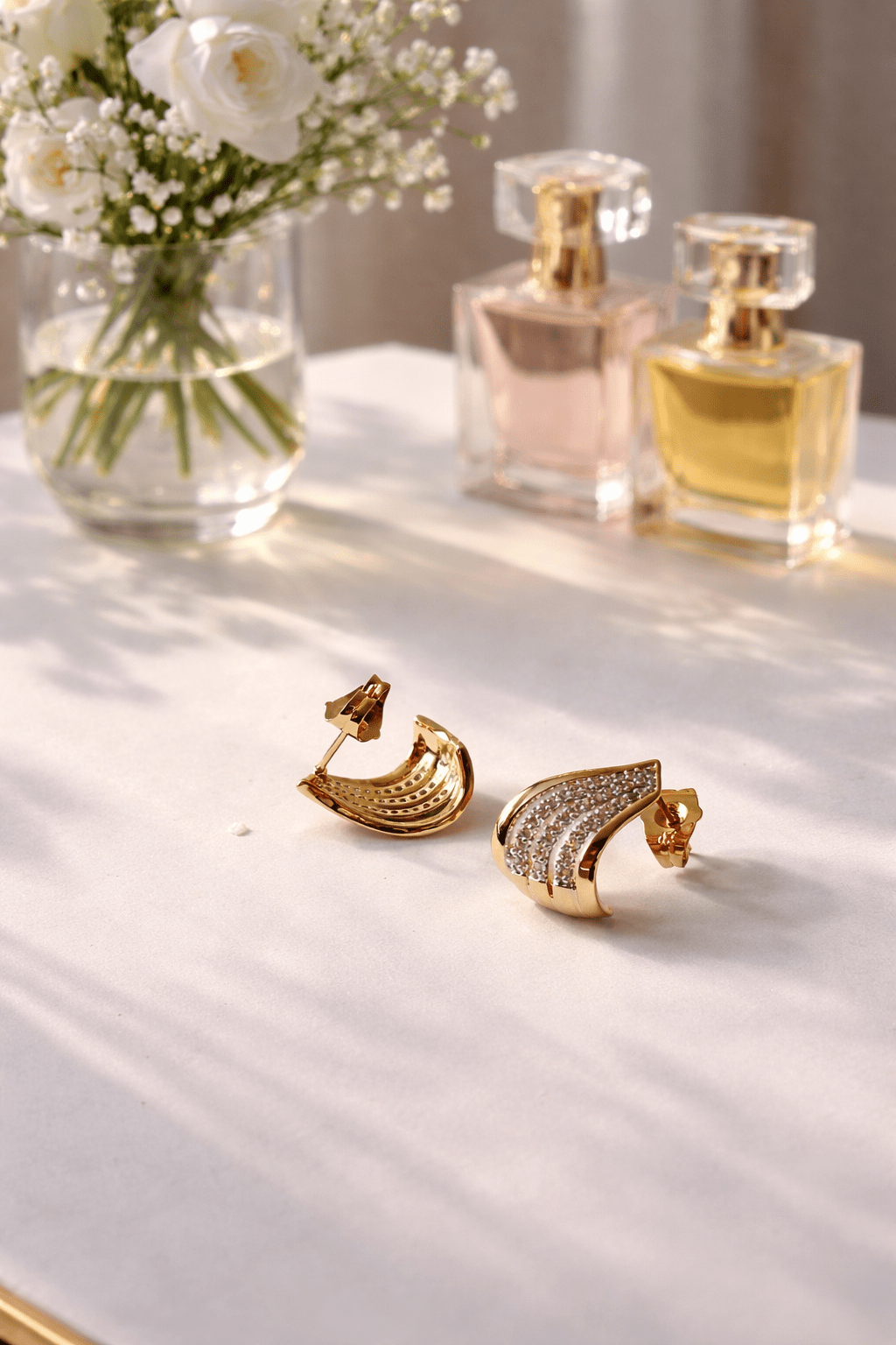 Gold-plated nails with zircon lines - 18k - gold-plated - jewelry