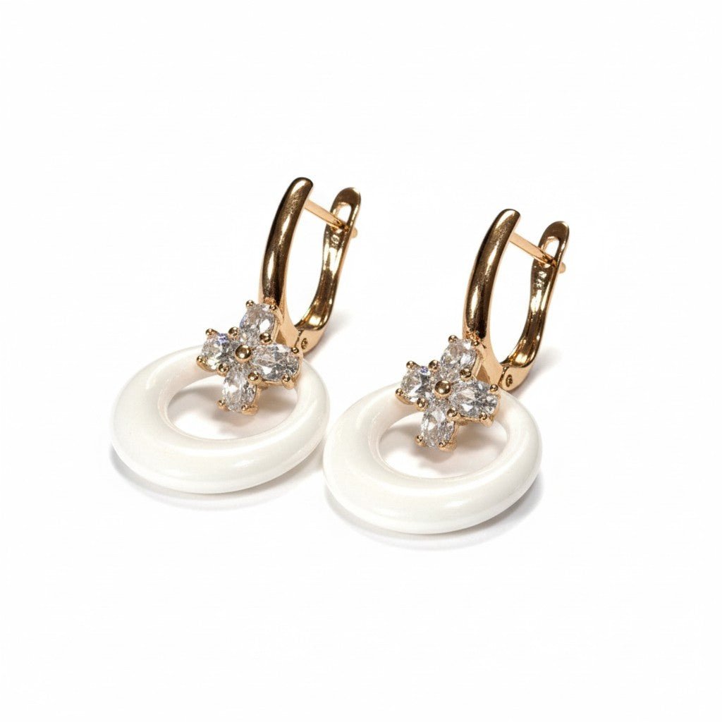  - Gold-plated earrings with white ceramics and zircons - 3