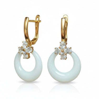  - Gold-plated earrings with white ceramics and zircons - 1