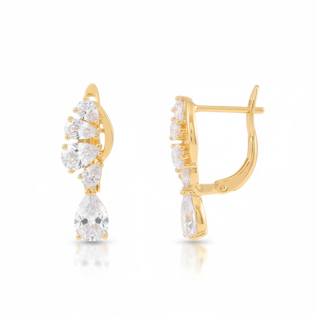 Gold-plated earrings with zircons and a hanging drop - 18k - gold-plated - jewelry