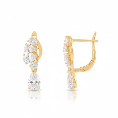 Gold-plated earrings with zircons and a hanging drop - 18k - gold-plated - jewelry