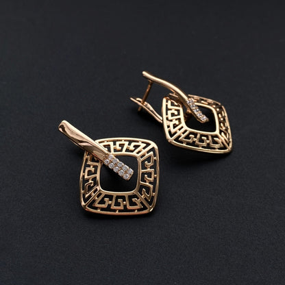 Gold-plated earrings with Greek pattern and crystals - 18k - gold-plated - jewelry