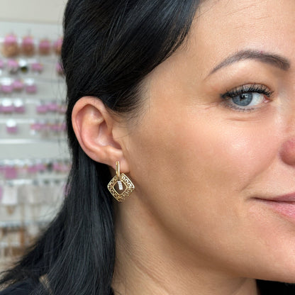 Gold-plated earrings with Greek pattern and crystals - 18k - gold-plated - jewelry