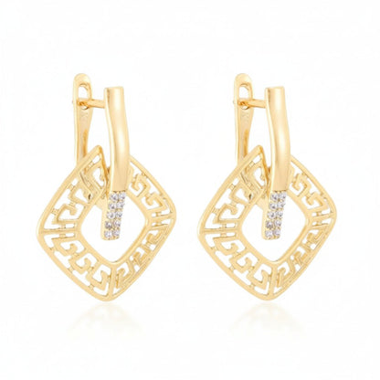 Gold-plated earrings with Greek pattern and crystals - 18k - gold-plated - jewelry