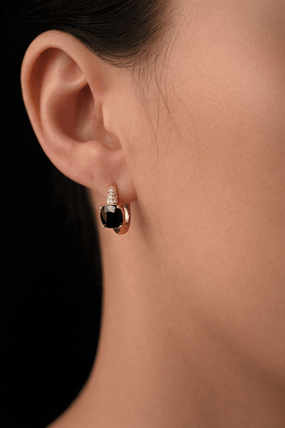 Gold-plated earrings with black square crystal - 18k - gold-plated - jewelry