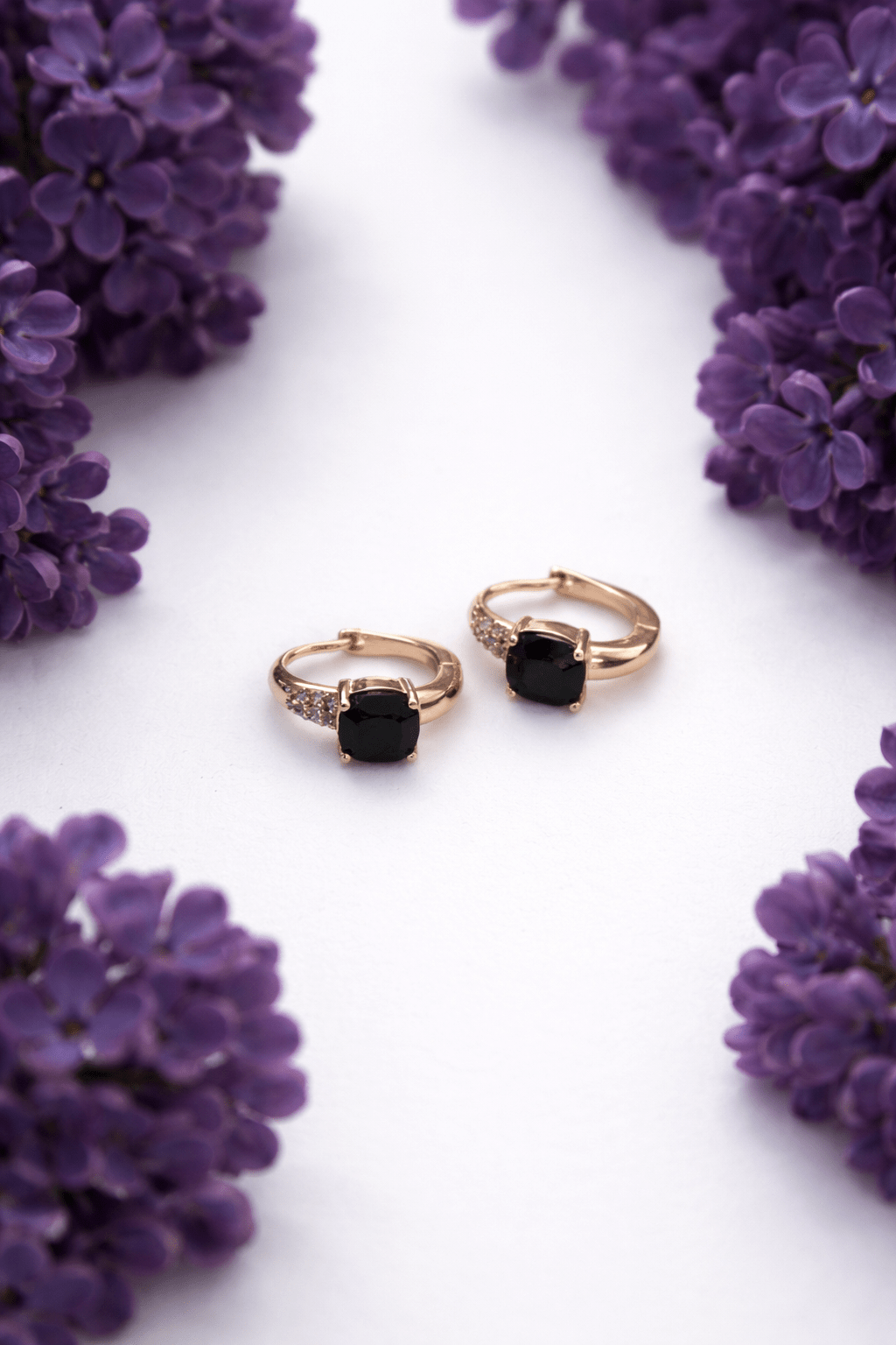 Gold-plated earrings with black square crystal - 18k - gold-plated - jewelry