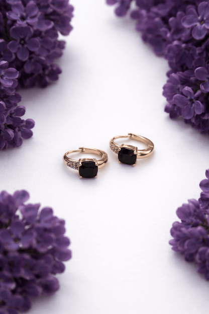 Gold-plated earrings with black square crystal - 18k - gold-plated - jewelry