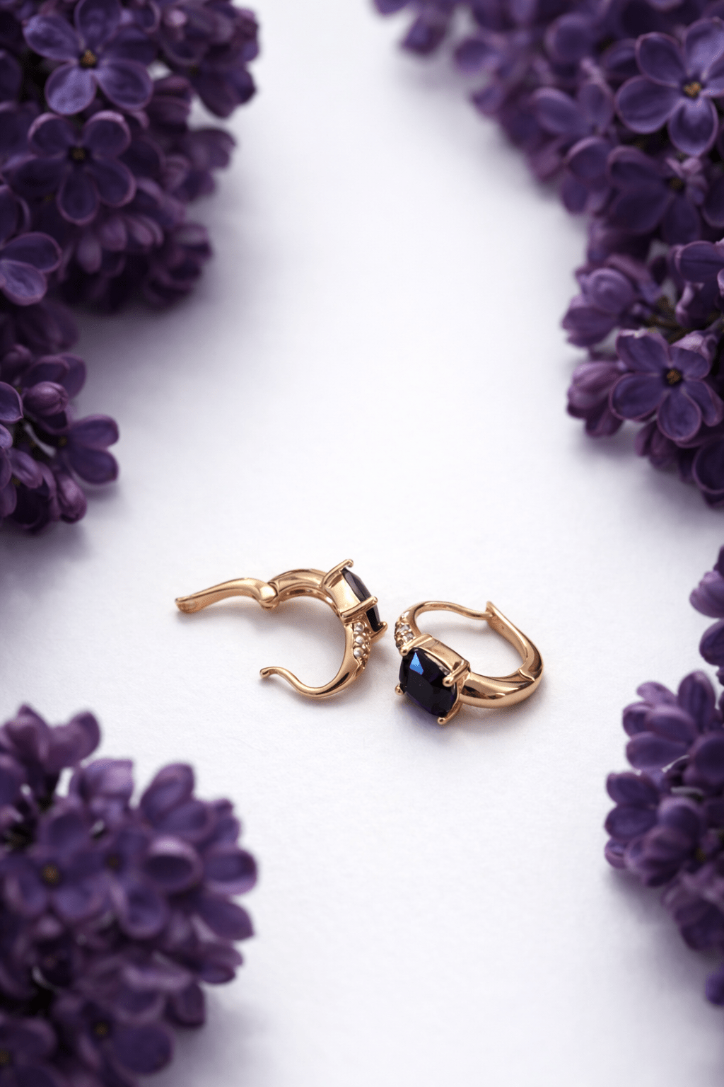 Gold-plated earrings with black square crystal - 18k - gold-plated - jewelry