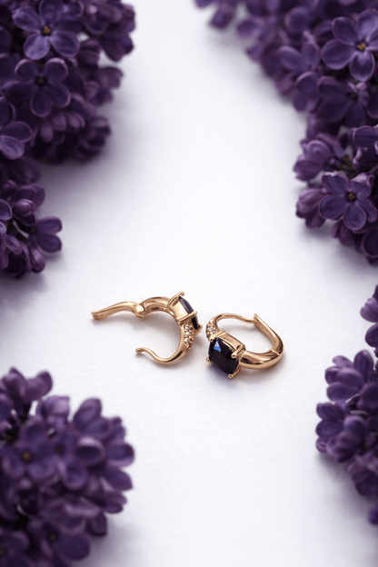 Gold-plated earrings with black square crystal - 18k - gold-plated - jewelry